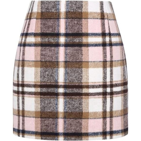 Womens High Waist Plaid Skirt Pink - Picture 2 of 6